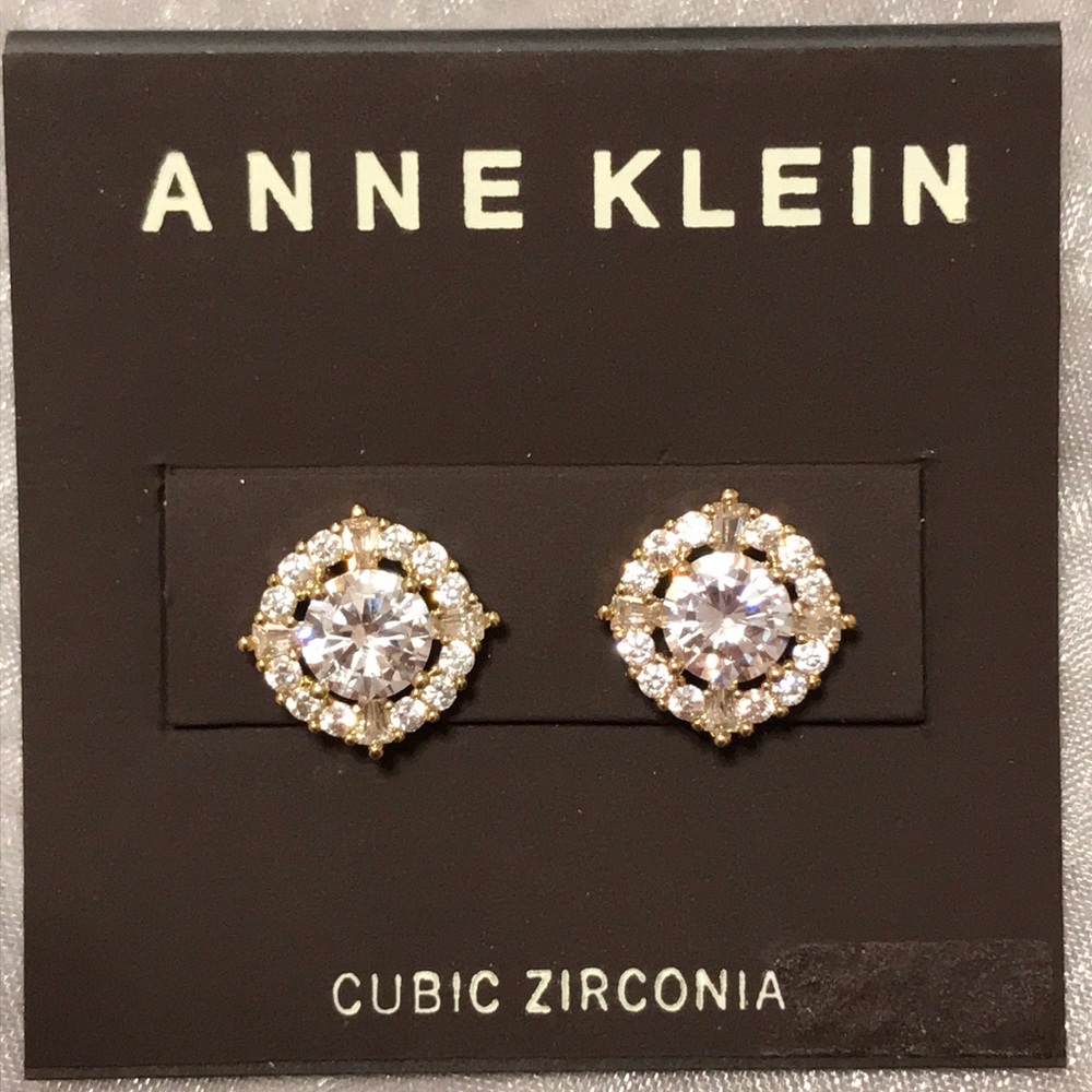 Anne Klein post earnings cubic zirconia gold toned